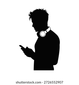 Man using mobile phone silhouette with background for communication and technology concepts.