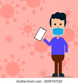 a man using mobile phone,Social distancing by using mobile phone.Smartphone health virus tracking location app with people wearing protection face mask to prevent coronavirus.