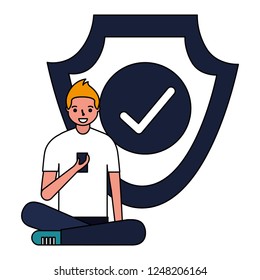 man using mobile shield protection