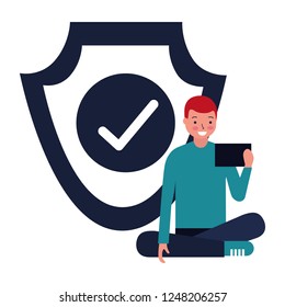 man using mobile shield protection