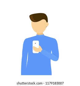 Man using mobile smartphone isolated on white background. Man using mobile for web site and app. Creative business concept, vector illustration, eps 10