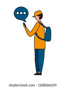 man using mobile with speech bubble