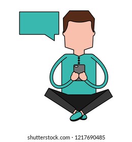 man using mobile speech bubble social media
