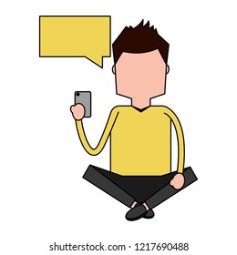 man using mobile speech bubble social media