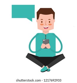 man using mobile speech bubble social media