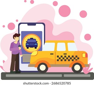 Man using mobile taxi booking service illustration