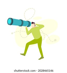 man using monocular telescope person character vector illustration flat design