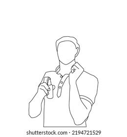 Man using mosquito repellent spray line art illustration