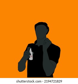 Man using mosquito repellent spray in silhouette illustration