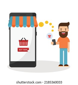 Man using phone for shopping online with e-commerce