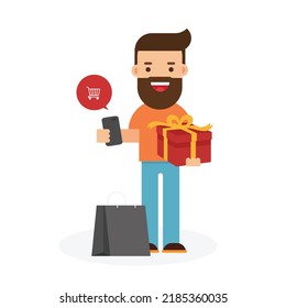 Hombre usando el teléfono para comprar en línea con comercio electrónico