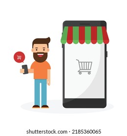 Hombre usando el teléfono para comprar en línea con comercio electrónico
