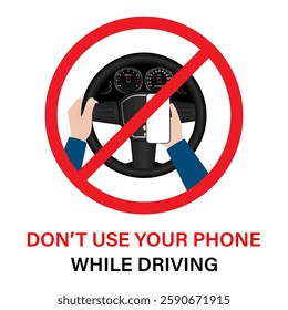A Man Using Phone Texting Message While Driving a Car. Do Not Use Phone While Driving. Careless and Dangerous Driving Behavior. Vector Illustration. 