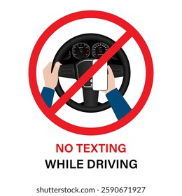 A Man Using Phone Texting Message While Driving a Car. Do Not Use Phone While Driving. Careless and Dangerous Driving Behavior. Vector Illustration. 