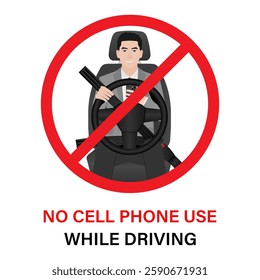 A Man Using Phone Texting Message While Driving a Car. Do Not Use Phone While Driving. Careless and Dangerous Driving Behavior. Vector Illustration. 
