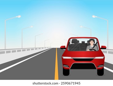 A Man Using Phone Texting Message While Driving a Car. Do Not Use Phone While Driving. Careless and Dangerous Driving Behavior. Vector Illustration. 