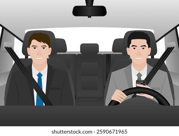 A Man Using Phone Texting Message While Driving a Car. Do Not Use Phone While Driving. Careless and Dangerous Driving Behavior. Vector Illustration. 