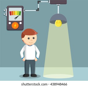 a man using power  for house turn on the light