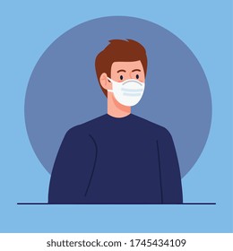 man using protective surgical mask for covid 19 prevention vector illustration design