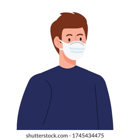 hombre que usa máscara quirúrgica protectora para diseño de ilustraciones vectoriales de prevención de covid 19