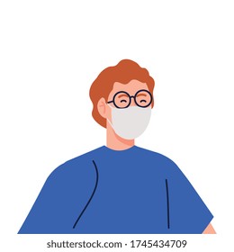 hombre que usa máscara quirúrgica protectora para diseño de ilustraciones vectoriales de prevención de covid 19