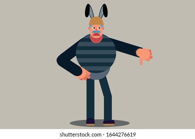 A man using a rabbit costume dislikes something, character Easter day theme. Simple vector illustration, this illustration can use as a sticker also. 