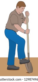 A man is using a shovel to dig a hole