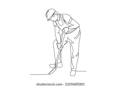 A man using a shovel. Labor Day one-line drawing