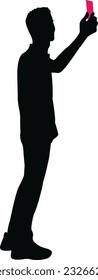 a man using smart phone, silhouette vector