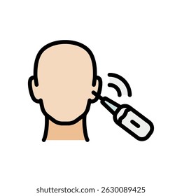 Man Using Smart Spoon Ear Stick Color Icon. Device for Cleaning Ears Flat Vector Isolated Symbol