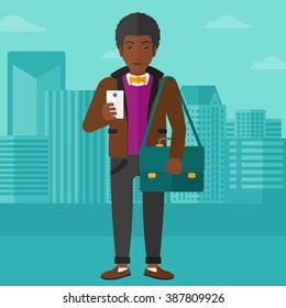 Man using smartphone.