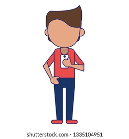 man using smartphone avatar cartoon