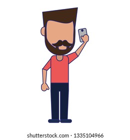 man using smartphone avatar cartoon