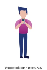 man using smartphone avatar character vector illustration design