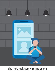 man using smartphone avatar character vector illustration design