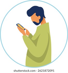 Man using smartphone in a blue circle