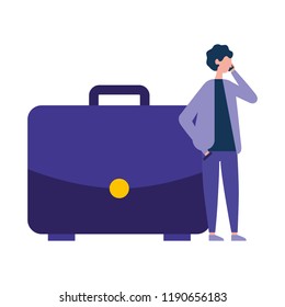 man using smartphone business briefcase