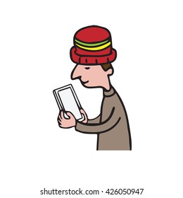 Man using smartphone cartoon drawing