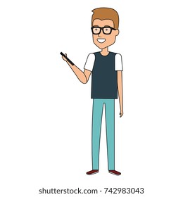 man using smartphone character