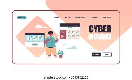 man using smartphone choosing goods in web browser window online shopping cyber monday big sale concept full length horizontal copy space vector illustration