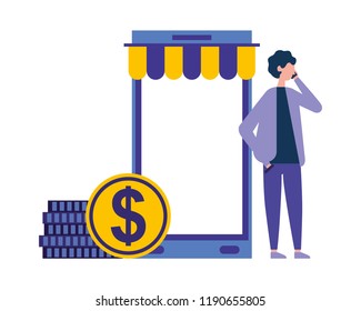 man using smartphone coin money online shopping