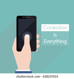 Man using a smart-phone to connecting other people on his business