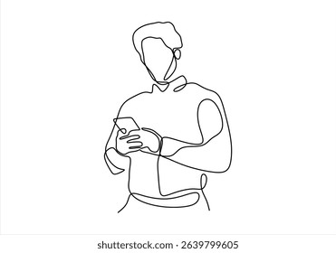 Man using a smartphone in a continuous line drawing