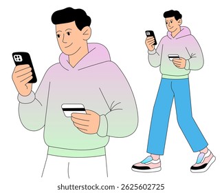 Man using smartphone and credit card for online shopping payment