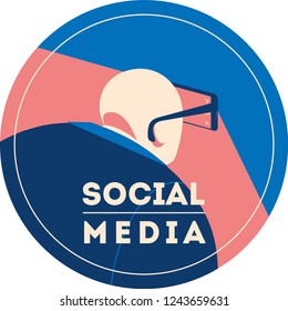 Man using smartphone as a glasses to view blog feed in social media.