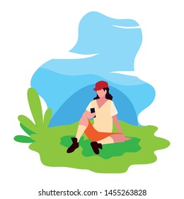 man using smartphone in the landscape