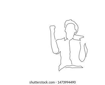 Man using a smartphone line drawing, vector illustration design. People using technology collection.