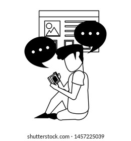 man using smartphone mobile technology for read chat message cartoon vector illustration graphic design