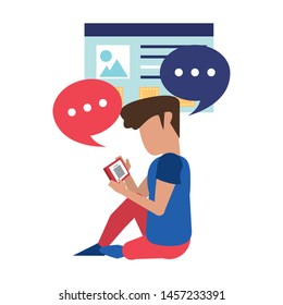 man using smartphone mobile technology for read chat message cartoon vector illustration graphic design