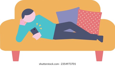 Man using smartphone on sofa